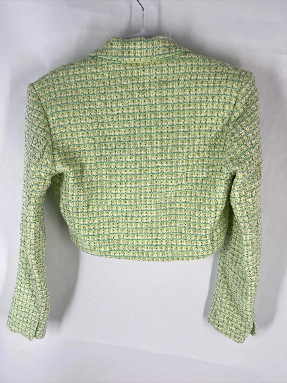 ZARA NWT Green Tweed Cropped Blazer Pearl Buttons Size XS